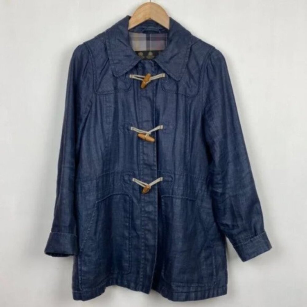 Rare Barbour Buttermere 8 Linen Jacket Coat Navy Tartan Hooded